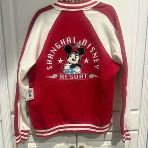 “NWT Disney Parks Shanghai Minnie Mouse Varsity Jacket Red White Large”